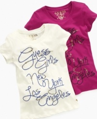 From coast to coast, we all heart this sparkly tee by Guess. From coast to coast, we all heart this sparkly tee by Guess.