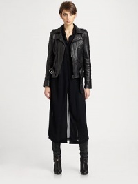 A structured layer featuring a belted waist and tab epaulettes for the ultimate in urban-chic.Notched snap-down collarAsymmetrical zip front closureSnap tab epaulettesLong sleeves with zip cuffsChest zip pocketConcealed side zip pocketsSide flap snap pocketAbout 21½ from shoulder to hemLeatherDry cleanImportedModel shown is 5'10 (177cm) wearing US size 4. A structured layer featuring a belted waist and tab epaulettes for the ultimate in urban-chic.Notched snap-down collarAsymmetrical zip front closureSnap tab epaulettesLong sleeves with zip cuffsChest zip pocketConcealed side zip pocketsSide flap snap pocketAbout 21½ from shoulder to hemLeatherDry cleanImportedModel shown is 5'10 (177cm) wearing US size 4.