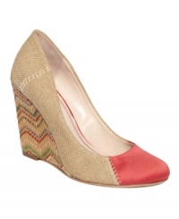 Tap into the trends of this season with the ultra-femme Nikita wedge pumps from Plenty by Tracy Reese. Tailored tweed, a color-blocked toe and a zig-zag mod print offer the perfect amount of smart sophistication to your wardrobe.