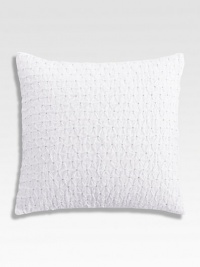 Gently tucked and dotted with contrast hand embroidery, this pretty, feather-filled pillow lends an air of comfort to the room.18 squareFeather fillCotton coverMachine wash coverImported Gently tucked and dotted with contrast hand embroidery, this pretty, feather-filled pillow lends an air of comfort to the room.18 squareFeather fillCotton coverMachine wash coverImported