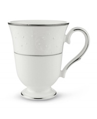 Pure opulence. Posh opalescence. This classically designed line of Lenox dinnerware and dishes is accented by a platinum rim and a delicate flourish of vine-like, white-on-white imprints with raised, iridescent enamel dots. Great gift for a housewarming, wedding or yourself. Pure opulence. Posh opalescence. This classically designed line of Lenox dinnerware and dishes is accented by a platinum rim and a delicate flourish of vine-like, white-on-white imprints with raised, iridescent enamel dots. Great gift for a housewarming, wedding or yourself.