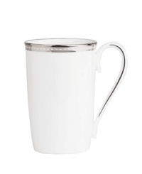 Metropolitan sensibility and modern design combine in this understated white bone china accent mug from Lenox's collection of dinnerware and dishes. Platinum gild along the edge is enhanced by a clean, platinum geometric pattern reminiscent of architectural accents. Metropolitan sensibility and modern design combine in this understated white bone china accent mug from Lenox's collection of dinnerware and dishes. Platinum gild along the edge is enhanced by a clean, platinum geometric pattern reminiscent of architectural accents.