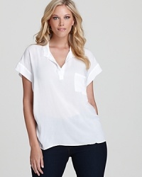 A dressed-up version of the classic tee, this Splendid Plus top features a collar and a patch pocket for an elevated approach to wardrobe basics. A dressed-up version of the classic tee, this Splendid Plus top features a collar and a patch pocket for an elevated approach to wardrobe basics.