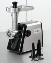Guarantee freshness and quality when preparing your family¿s favorite dishes by grinding you own meat for hamburgers, chili, lasagna and more. Convenient, easy to operate and easy to clean, the Pro Meat Grinder brings Waring¿s 60-year tradition of the premium, commercial-quality products into your home. Limited five year motor warranty. Limited one year appliance warranty. Model #MG100 Guarantee freshness and quality when preparing your family¿s favorite dishes by grinding you own meat for hamburgers, chili, lasagna and more. Convenient, easy to operate and easy to clean, the Pro Meat Grinder brings Waring¿s 60-year tradition of the premium, commercial-quality products into your home. Limited five year motor warranty. Limited one year appliance warranty. Model #MG100