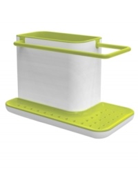 A neat & tidy solution to keeping clean at the sink. With a main compartment for dish soap and brushes, a hanging rail for damp dishcloths and a sponge plate with concealed water reservoir perfect for draining, this smart addition makes organization a given. A neat & tidy solution to keeping clean at the sink. With a main compartment for dish soap and brushes, a hanging rail for damp dishcloths and a sponge plate with concealed water reservoir perfect for draining, this smart addition makes organization a given.