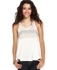 A confection of lace and studs makes this swingy tank from Miss Chevious the ultimate summertime treat! A confection of lace and studs makes this swingy tank from Miss Chevious the ultimate summertime treat!