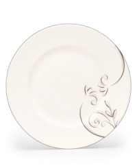 A fluid contemporary pattern with subtle shimmer dances along the edging of this dinner plate. As a stylish accent for entertaining or a simple way to spruce up an everyday meal, the Voila collection from Lenox always looks right. A fluid contemporary pattern with subtle shimmer dances along the edging of this dinner plate. As a stylish accent for entertaining or a simple way to spruce up an everyday meal, the Voila collection from Lenox always looks right.
