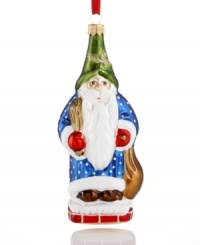 Handcrafted with unconventional style, this glitzy ornament shows Santa seconds before he descends the chimney for a special delivery. Glitter in St. Nick's coat, beard and bag give it an extra-festive feel. From Vaillancourt. Handcrafted with unconventional style, this glitzy ornament shows Santa seconds before he descends the chimney for a special delivery. Glitter in St. Nick's coat, beard and bag give it an extra-festive feel. From Vaillancourt.