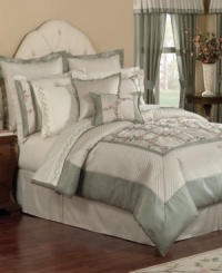 Delicately detailed and dainty, this Rose Lattice comforter set features lush quilted details and intricately embroidered buds for a classic presentation. Muted green, cream and a hint of romantic pink finish the set, complete with all the elements you need for a total room refresh. Delicately detailed and dainty, this Rose Lattice comforter set features lush quilted details and intricately embroidered buds for a classic presentation. Muted green, cream and a hint of romantic pink finish the set, complete with all the elements you need for a total room refresh.