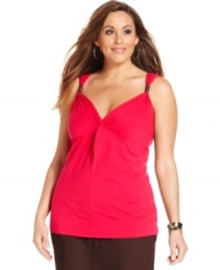 Add a twist to your casual wardrobe with Jones New York Signature's sleeveless plus size top, accented by beaded straps. Add a twist to your casual wardrobe with Jones New York Signature's sleeveless plus size top, accented by beaded straps.