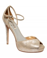 Adorn yourself in loveliness on your special night. Badgley Mischka's Violetta evening platform sandals are lined in leather and feature rhinestone accents on the heel. Adorn yourself in loveliness on your special night. Badgley Mischka's Violetta evening platform sandals are lined in leather and feature rhinestone accents on the heel.