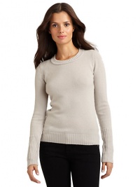 THE LOOKCrewneckRibbed neckline, cuffs and hemLong sleevesPullover styleTHE FITAbout 23 from shoulder to hemTHE MATERIALCashmereCARE & ORIGINDry cleanImportedModel shown is 5'11 (180cm) wearing US size Small. THE LOOKCrewneckRibbed neckline, cuffs and hemLong sleevesPullover styleTHE FITAbout 23 from shoulder to hemTHE MATERIALCashmereCARE & ORIGINDry cleanImportedModel shown is 5'11 (180cm) wearing US size Small.