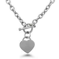High Polished Stainless Steel Heart Chain Necklace with Toggle Clasp High Polished Stainless Steel Heart Chain Necklace with Toggle Clasp
