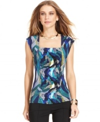 Pair this bold Style&co. petite top with a skirt or trousers for a chic office-ready outfit. A square neckline and ruching add feminine flair to your look! Pair this bold Style&co. petite top with a skirt or trousers for a chic office-ready outfit. A square neckline and ruching add feminine flair to your look!