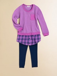 Back to school cool takes a whole new meaning with this preppy meets punky tunic and leggings set. Tunic CrewneckLong sleevesPullover styleLayered-look shirttail hem Leggings Elasticized waistbandCottonMachine washImported Back to school cool takes a whole new meaning with this preppy meets punky tunic and leggings set. Tunic CrewneckLong sleevesPullover styleLayered-look shirttail hem Leggings Elasticized waistbandCottonMachine washImported