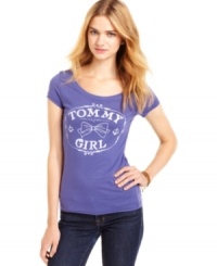 It's tee time! This laid-back style from Tommy Girl totally charms with its cute print and cap sleeves. It's tee time! This laid-back style from Tommy Girl totally charms with its cute print and cap sleeves.