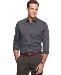 Handsome fitted vertical stripe shirt by Tasso Elba. Handsome fitted vertical stripe shirt by Tasso Elba.