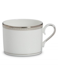 Metropolitan sensibility and modern design combine in this understated white bone china from Lenox's collection of dinnerware and dishes. Platinum gild along the edge is enhanced by a clean, platinum geometric pattern reminiscent of architectural details. Accent plates feature the geometric pattern along the interior verge, with a thin platinum band along the outer rim. Metropolitan sensibility and modern design combine in this understated white bone china from Lenox's collection of dinnerware and dishes. Platinum gild along the edge is enhanced by a clean, platinum geometric pattern reminiscent of architectural details. Accent plates feature the geometric pattern along the interior verge, with a thin platinum band along the outer rim.