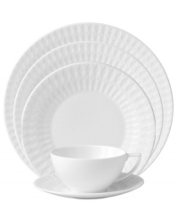 Jasper Conran makes a lasting impression with Wedgwood dinnerware. More than whiteware, Diamond Embossed place settings feature a textured geometric pattern and sleek silhouettes in bone china for easy, everyday refinement. Jasper Conran makes a lasting impression with Wedgwood dinnerware. More than whiteware, Diamond Embossed place settings feature a textured geometric pattern and sleek silhouettes in bone china for easy, everyday refinement.