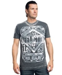 Getting hearts racing. This moto-themed short-sleeved shirt from Affliction will have your style running at high octane. Getting hearts racing. This moto-themed short-sleeved shirt from Affliction will have your style running at high octane.