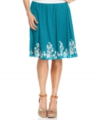 A bold color and dainty embroidery combine for a must-have summery skirt from Charter Club. Try it with a breezy blouse tucked in or out! A bold color and dainty embroidery combine for a must-have summery skirt from Charter Club. Try it with a breezy blouse tucked in or out!