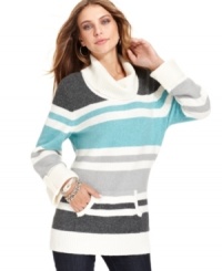 Show your stripes with this cozy cowl-neck sweater from Style&co. A kangaroo pocket adds warmth and flair to your look. Show your stripes with this cozy cowl-neck sweater from Style&co. A kangaroo pocket adds warmth and flair to your look.