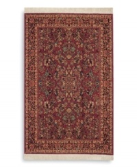 Richly detailed and deeply colored, the exotic floral motif of this rug made its debut in twentieth-century America and has remained a favorite. Individual skein-dyeing imparts a jewel-tone clarity to the rich red, green and ivory palette. A patented wash process creates a soft vintage finish faithful to the craftsmanship of the original. Woven in the USA of premium fully worsted New Zealand wool. Richly detailed and deeply colored, the exotic floral motif of this rug made its debut in twentieth-century America and has remained a favorite. Individual skein-dyeing imparts a jewel-tone clarity to the rich red, green and ivory palette. A patented wash process creates a soft vintage finish faithful to the craftsmanship of the original. Woven in the USA of premium fully worsted New Zealand wool.