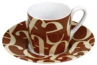 Konitz 3-Ounce Script Collage Espresso Cups and Saucers, Beige/Brown, Set of 4 Konitz 3-Ounce Script Collage Espresso Cups and Saucers, Beige/Brown, Set of 4