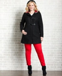 Melt away the cold in Dollhouse's plus size toggle coat, featuring a hood-- it's a must-have for the season! Melt away the cold in Dollhouse's plus size toggle coat, featuring a hood-- it's a must-have for the season!