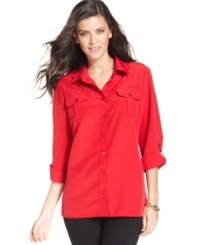 Trendy utility styling gives this easy-fitting petite button-down a modern look, by Elementz. Trendy utility styling gives this easy-fitting petite button-down a modern look, by Elementz.