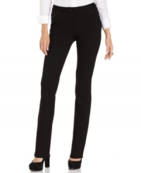 Fake leather trim on a slim petite silhouette is a recipe for sexy! Make these divine Alfani pants a part of your 9-5 wardrobe. Fake leather trim on a slim petite silhouette is a recipe for sexy! Make these divine Alfani pants a part of your 9-5 wardrobe.
