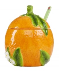Straight from the grove, the Orange jam jar from Martha Stewart Collection wakes up your daily routine with refreshing whimsy. With figural leaf and ladybug detail. Straight from the grove, the Orange jam jar from Martha Stewart Collection wakes up your daily routine with refreshing whimsy. With figural leaf and ladybug detail.