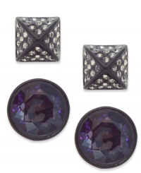 Mix and match with the alluring shimmering of this set of 2 stud earring set from Juicy Couture. The square and round silhouettes are embellished with glass stone accents. Crafted in silver tone mixed metal. Approximate diameter (round): 3/4 inch. Approximate diameter (square): 1/4 inch. Mix and match with the alluring shimmering of this set of 2 stud earring set from Juicy Couture. The square and round silhouettes are embellished with glass stone accents. Crafted in silver tone mixed metal. Approximate diameter (round): 3/4 inch. Approximate diameter (square): 1/4 inch.