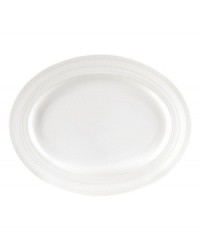 Full of history, the Intaglio oval platter from Wedgwood features modern bone china embossed with geometric motifs from the Georgian era. Full of history, the Intaglio oval platter from Wedgwood features modern bone china embossed with geometric motifs from the Georgian era.