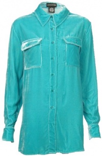 Sutton Studio Womens Velvet Safari Big Shirt Blouse Misses (Large, Aqua Sea)