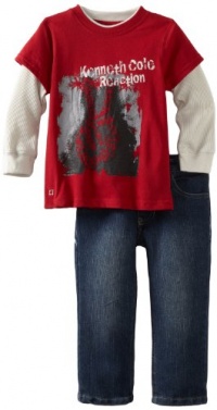 Kenneth Cole Boys 2-7 Twofer Long Sleeve Tee With Jeans, Red, 3T Kenneth Cole Boys 2-7 Twofer Long Sleeve Tee With Jeans, Red, 3T