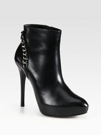 Leather combines with an edgy-chic metal chain on this towering silhouette. Self-covered heel, 5 (125mm)Covered platform, 1 (25mm)Compares to a 4 heel (100mm)Leather upper with a metal chainSide zipLeather lining and solePadded insoleMade in Italy Leather combines with an edgy-chic metal chain on this towering silhouette. Self-covered heel, 5 (125mm)Covered platform, 1 (25mm)Compares to a 4 heel (100mm)Leather upper with a metal chainSide zipLeather lining and solePadded insoleMade in Italy