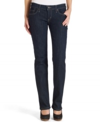 Straight leg style meets the time-honored dark wash on these five-pocket jeans from Levi's! For a look that's streamlined and classic, pair the denim with a pair of sleek heels! Straight leg style meets the time-honored dark wash on these five-pocket jeans from Levi's! For a look that's streamlined and classic, pair the denim with a pair of sleek heels!