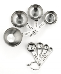 Make cooking count! This comprehensive set includes everything you need for precision in the kitchen. A set of 4 measuring spoons and 4 measuring cups with easy-to-read measurement markings and durable stainless steel constructions clear up any confusion in cooking. Make cooking count! This comprehensive set includes everything you need for precision in the kitchen. A set of 4 measuring spoons and 4 measuring cups with easy-to-read measurement markings and durable stainless steel constructions clear up any confusion in cooking.