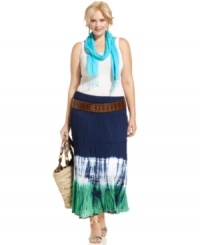 Salute the season in Style&co.'s plus size maxi skirt, featuring a dip-dyed pattern. Salute the season in Style&co.'s plus size maxi skirt, featuring a dip-dyed pattern.