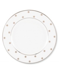 Pave your table in polka dots for fine dining without the formality. From kate spade new york dinnerware, the Larabee Road bread and butter plate features luxe bone china with platinum accents that combine easy elegance and irresistible whimsy.