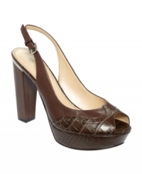 There's nothing small about this stand-out style. Marc Fisher's Tiny platform pumps feature a slingback heel and croc print all over the vamp. There's nothing small about this stand-out style. Marc Fisher's Tiny platform pumps feature a slingback heel and croc print all over the vamp.