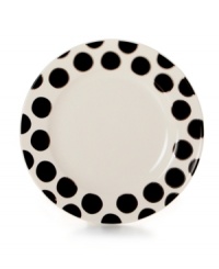 With platinum-banded dots in white porcelain, the Black Pearl serving bowl from Cru offers fine dining without the formality. With platinum-banded dots in white porcelain, the Black Pearl serving bowl from Cru offers fine dining without the formality.