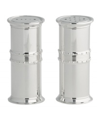 A classic design with bold, modern touches, these salt & pepper shakers are sure to add modern elegance to your tabletop. A classic design with bold, modern touches, these salt & pepper shakers are sure to add modern elegance to your tabletop.