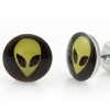 Mens Stainless Steel We Are Not Alone Aliens Stud Earrings Black Yellow