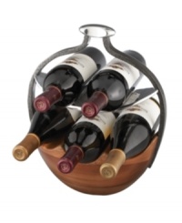 Stash extra wine bottles in the Anvil sculpture-turned-storage basket from Nambe. The wine rack features a mix of handsome acacia wood and signature Nambe metal contrasted by a rustic, iron-finished arch. Designed by Neil Cohen. Stash extra wine bottles in the Anvil sculpture-turned-storage basket from Nambe. The wine rack features a mix of handsome acacia wood and signature Nambe metal contrasted by a rustic, iron-finished arch. Designed by Neil Cohen.