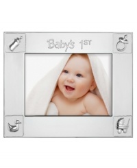 She'll always be your baby. Cherish special moments in the Best Wishes Baby's First picture frame, featuring polished silver plate with cute icons at each corner. A great gift for new parents, from Lenox. She'll always be your baby. Cherish special moments in the Best Wishes Baby's First picture frame, featuring polished silver plate with cute icons at each corner. A great gift for new parents, from Lenox.