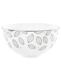 Gleaming leaves rain down on white bone china dessert bowls topped off with a platinum rim. From Lenox Lifestyle dinnerware, these dishes are playfully modern and naturally chic, and have an enchanting look that's fresh and perfect for every occasion. Gleaming leaves rain down on white bone china dessert bowls topped off with a platinum rim. From Lenox Lifestyle dinnerware, these dishes are playfully modern and naturally chic, and have an enchanting look that's fresh and perfect for every occasion.
