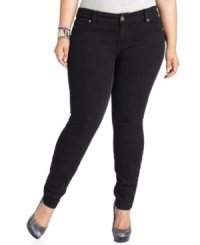Score a sleek look with Baby Phat's plus size skinny jeans, finished by a black wash. Score a sleek look with Baby Phat's plus size skinny jeans, finished by a black wash.
