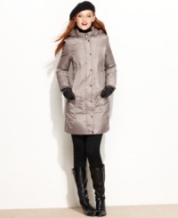 Unique quilting distinguishes London Fog's petite puffer from the rest. Luxurious faux fur trim gives it a plush feel. Unique quilting distinguishes London Fog's petite puffer from the rest. Luxurious faux fur trim gives it a plush feel.